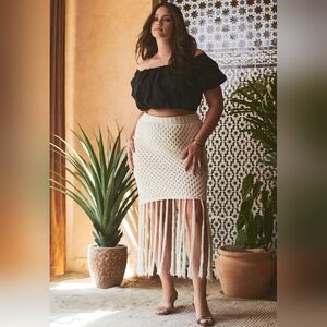 Eloquii Netted Maxi Skirt White Lace Net Fringe Plus Size 26 28
